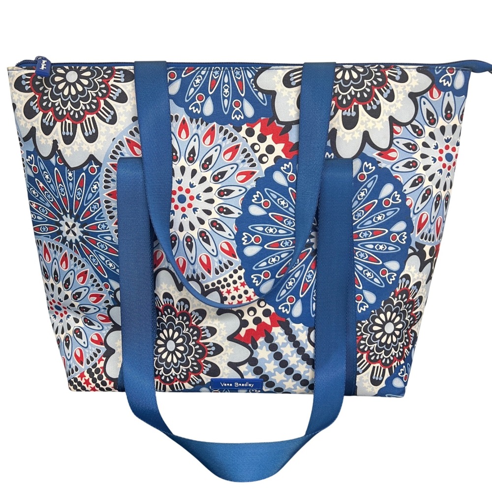 Vera Bradley Fireworks Medallion Insulated Cooler Tote Bag Blue Red White Large